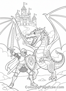 Fairytale Characters coloring page - Knight fights dragon