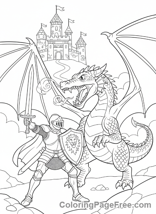 Fairytale Characters coloring page - Knight fights dragon
