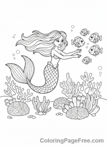 Fairytale Characters coloring page - Mermaid swimming ocean