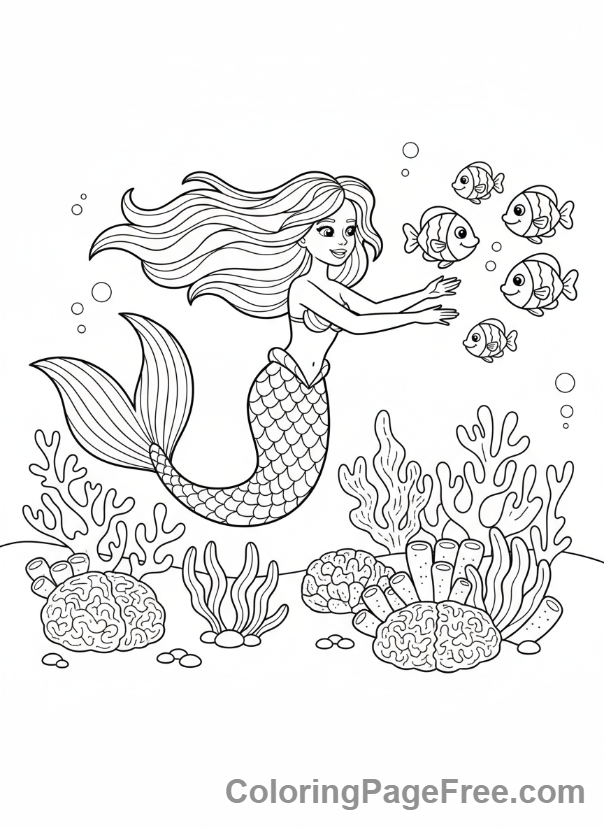 Fairytale Characters coloring page - Mermaid swimming ocean