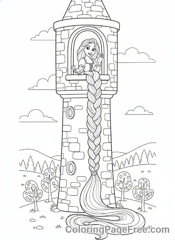Fairytale Characters coloring page - Rapunzel long hair