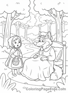 Fairytale Characters coloring page - Red Hood meets wolf