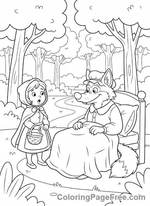 Fairytale Characters coloring page - Red Hood meets wolf
