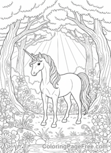 Fairytale Characters coloring page - Unicorn peaceful forest