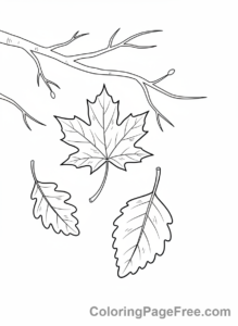Fall coloring page - Falling leaves close-up