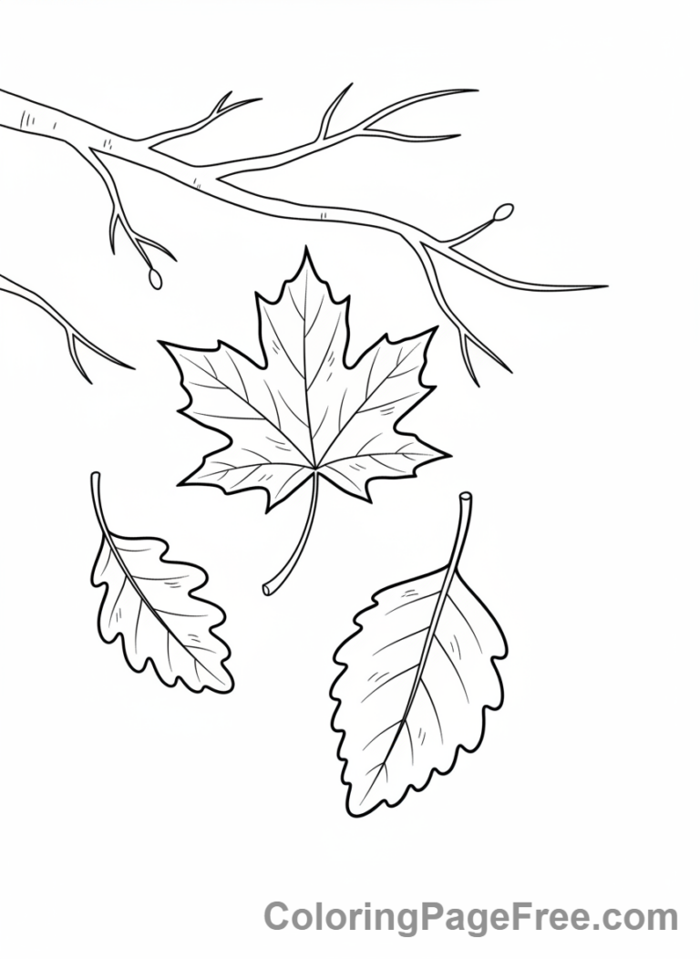 Fall coloring page - Falling leaves close-up