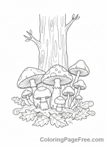 Fall coloring page - Forest mushrooms