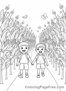 Fall coloring page - Kids corn maze