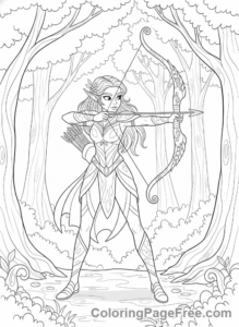 Fantasy coloring page - Elf archer aiming