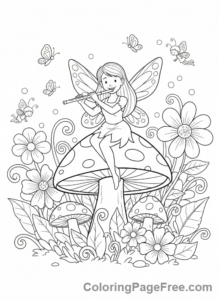 Fantasy coloring page - Fairy playing flute