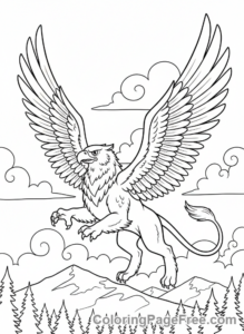 Fantasy coloring page - Griffin flying sky