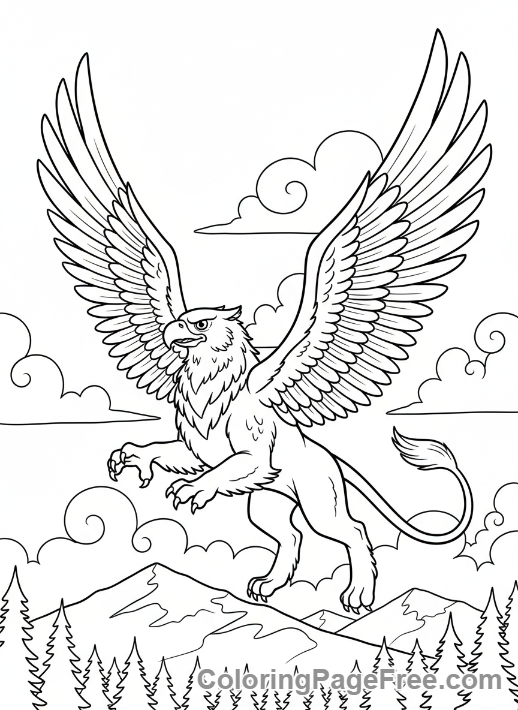 Fantasy coloring page - Griffin flying sky