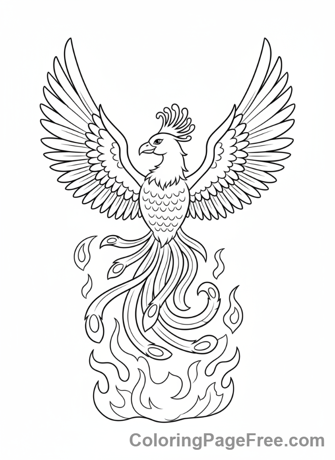 Fantasy coloring page - Phoenix rising flames