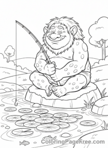 Fantasy coloring page - Troll fishing river