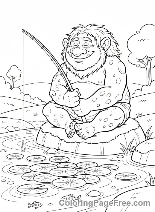 Fantasy coloring page - Troll fishing river