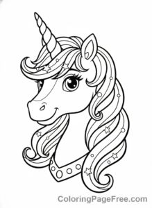 Fantasy coloring page - Unicorn head close-up
