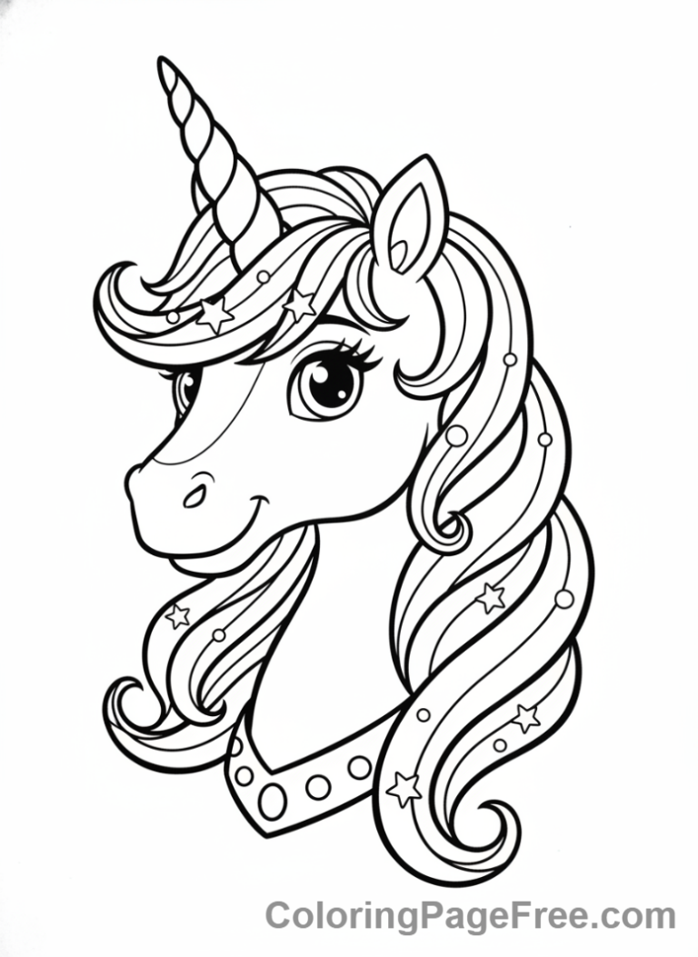 Fantasy coloring page - Unicorn head close-up