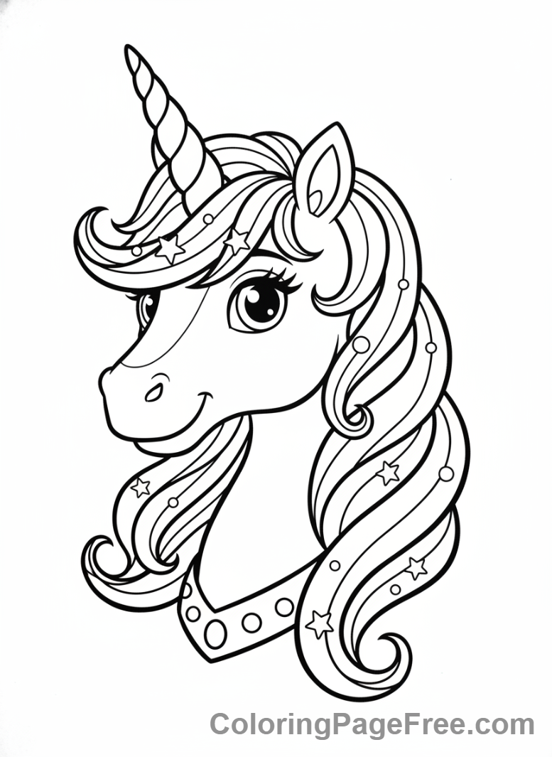 Fantasy coloring page - Unicorn head close-up