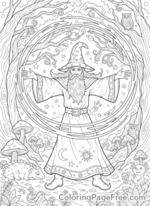 Fantasy coloring page - Wizard casting spell