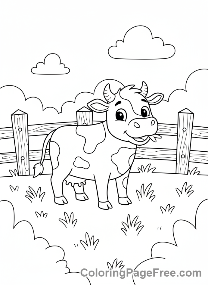 Farm Animals coloring page - Cow grazing field