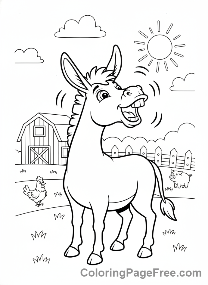 Farm Animals coloring page - Donkey braying farm