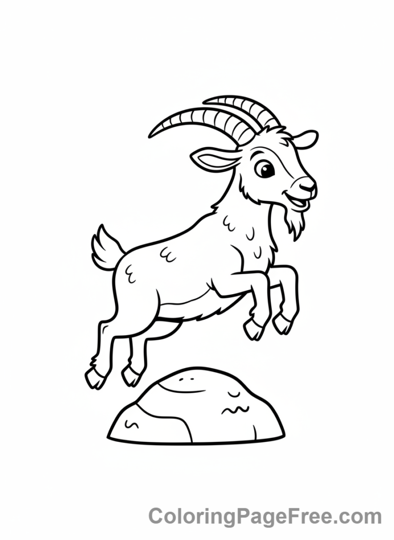 Farm Animals coloring page - Goat jumping hill