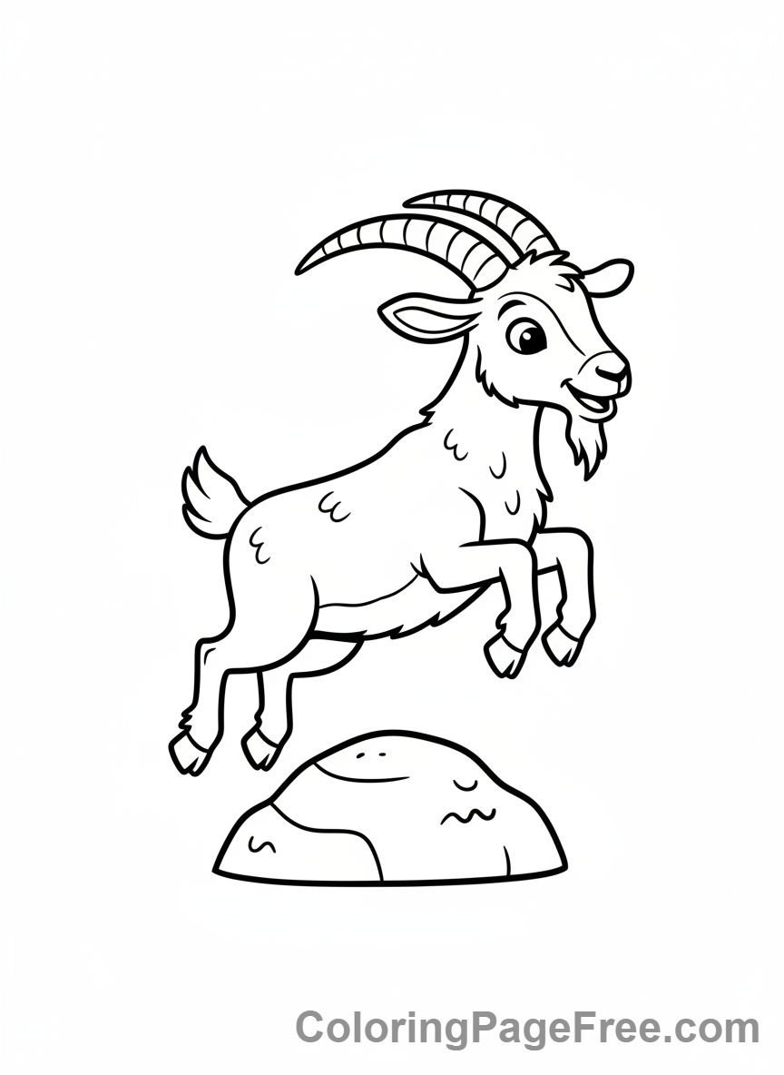 Farm Animals coloring page - Goat jumping hill