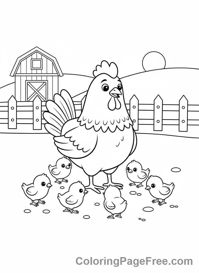 Farm Animals coloring page - Hen with chicks