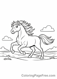 Farm Animals coloring page - Horse galloping pasture