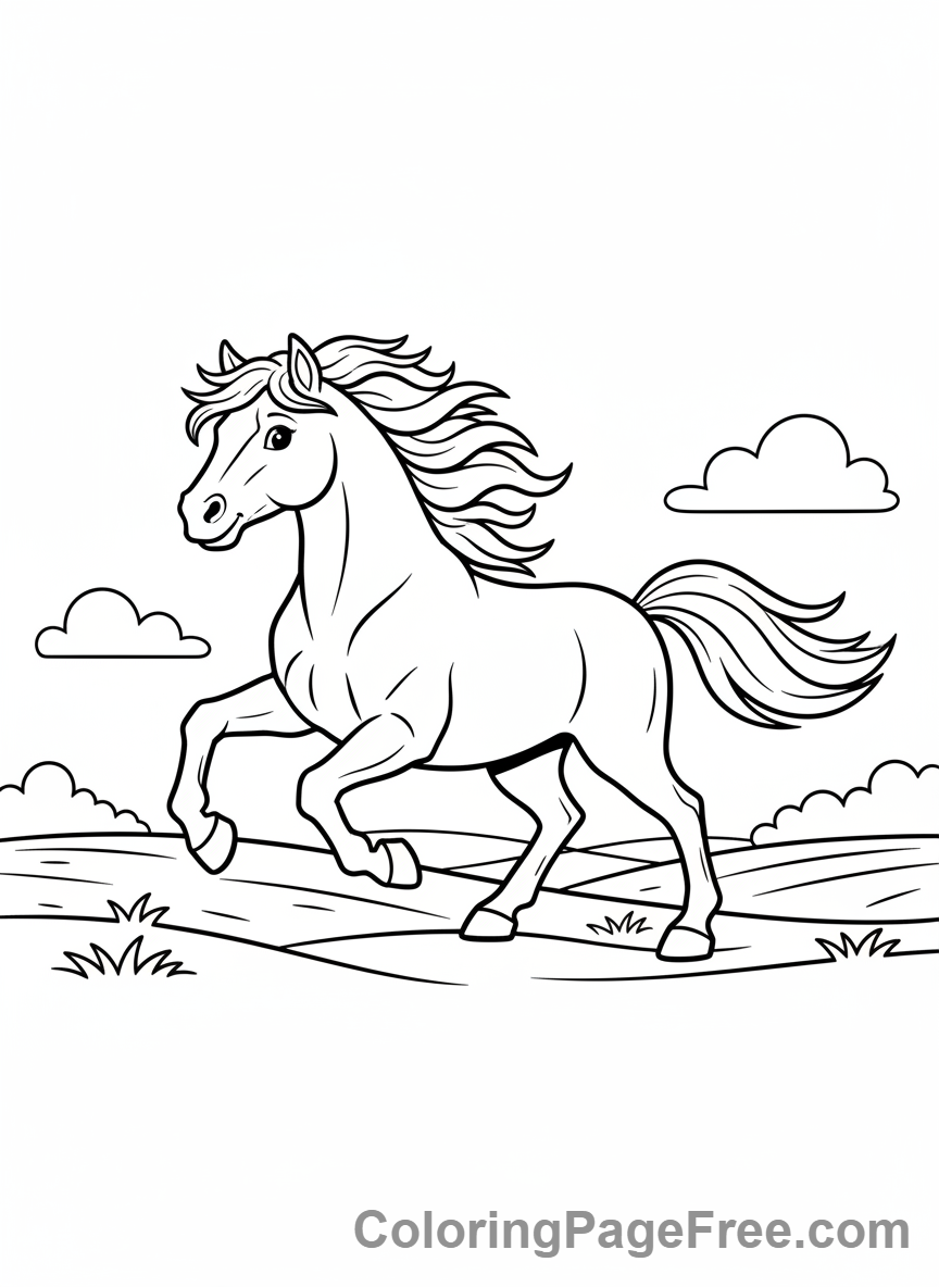 Farm Animals coloring page - Horse galloping pasture