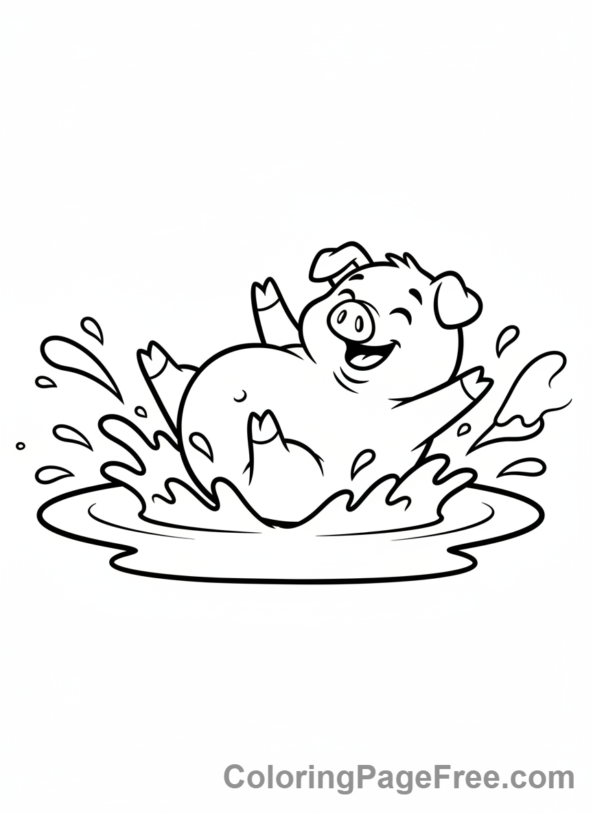 Farm Animals coloring page - Pig muddy rolling