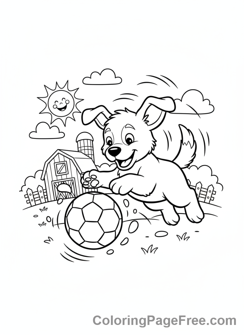 Farm Animals coloring page - Puppy playing ball