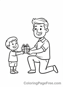 Fathers Day coloring page - Child gives gift