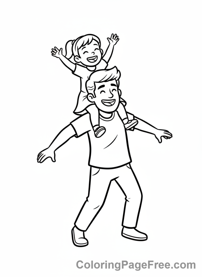 Fathers Day coloring page - Dad carrying child