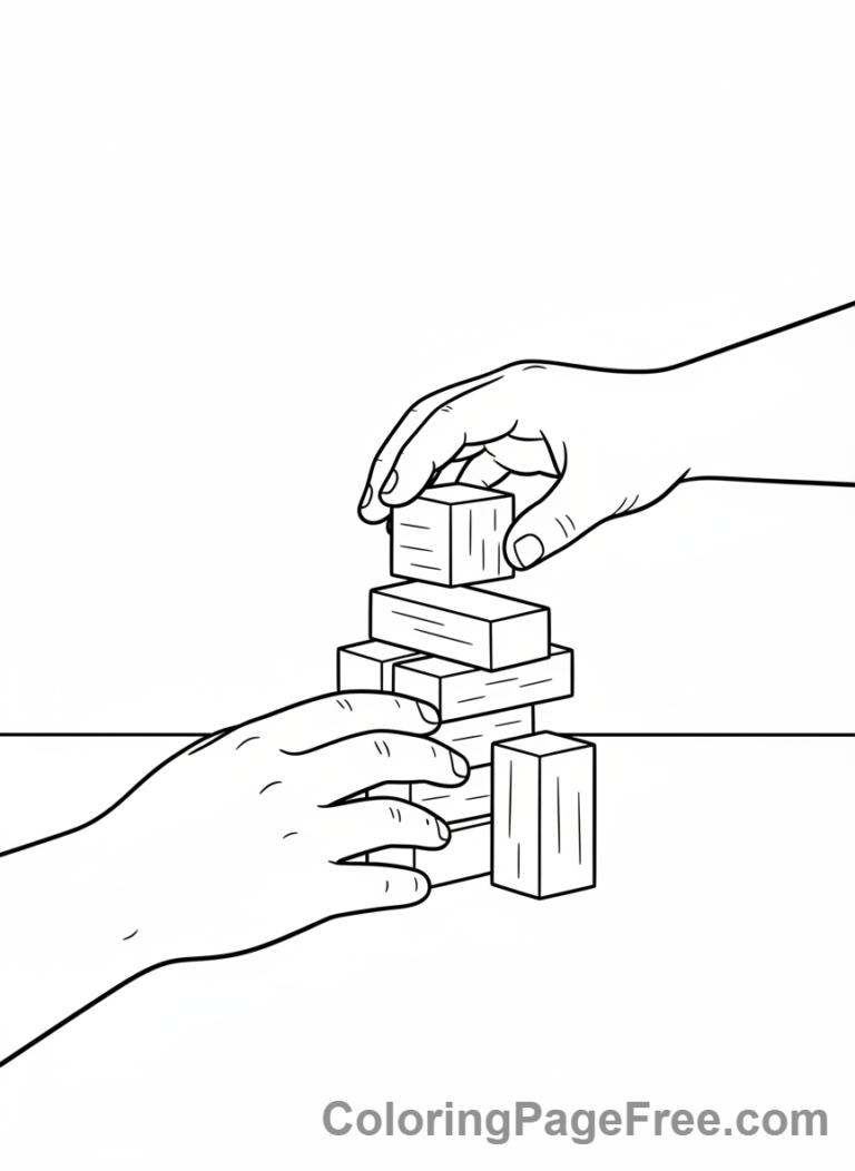 Fathers Day coloring page - Dad child building blocks