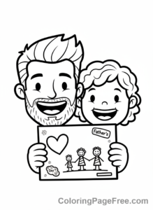 Fathers Day coloring page - Dad child crafting card