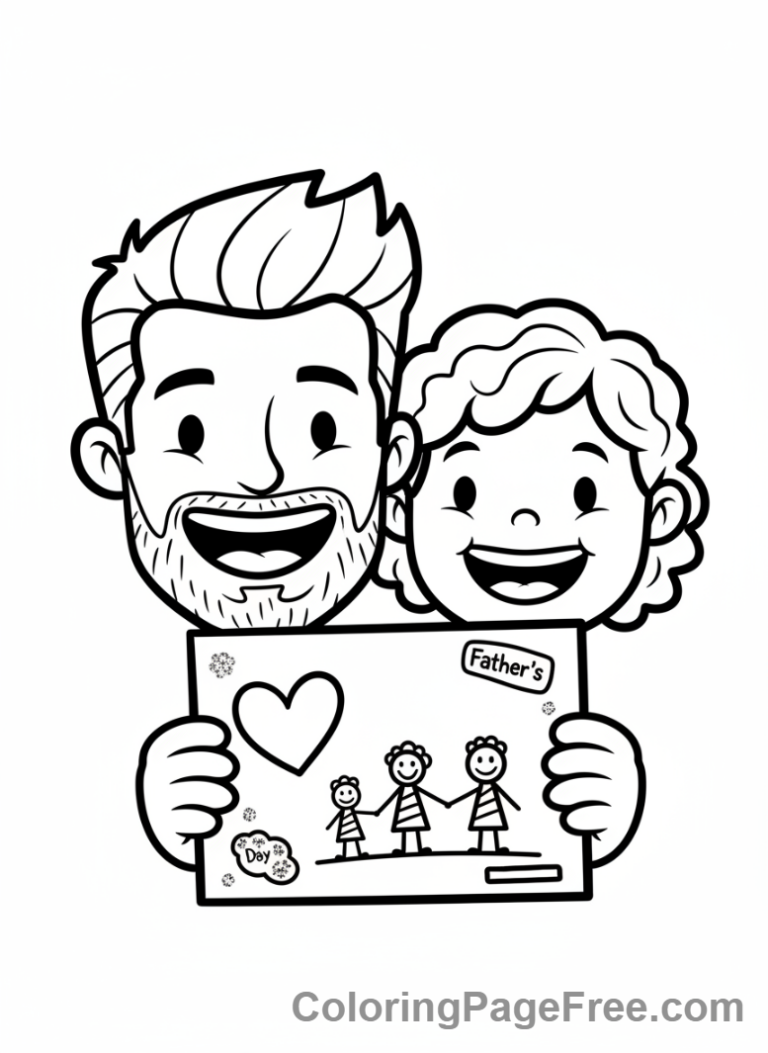 Fathers Day coloring page - Dad child crafting card