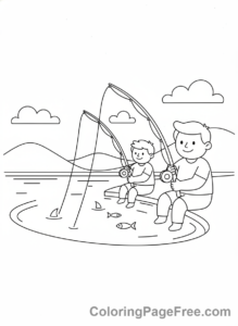 Fathers Day coloring page - Dad child fishing