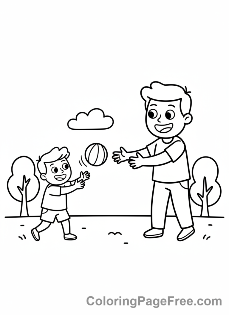 Fathers Day coloring page - Dad child playing catch