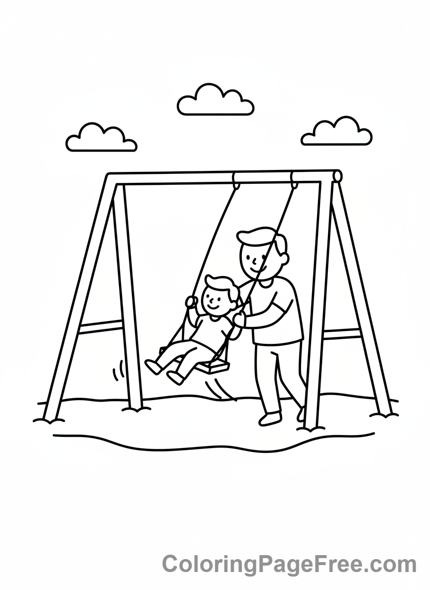 Fathers Day coloring page - Dad pushes swing