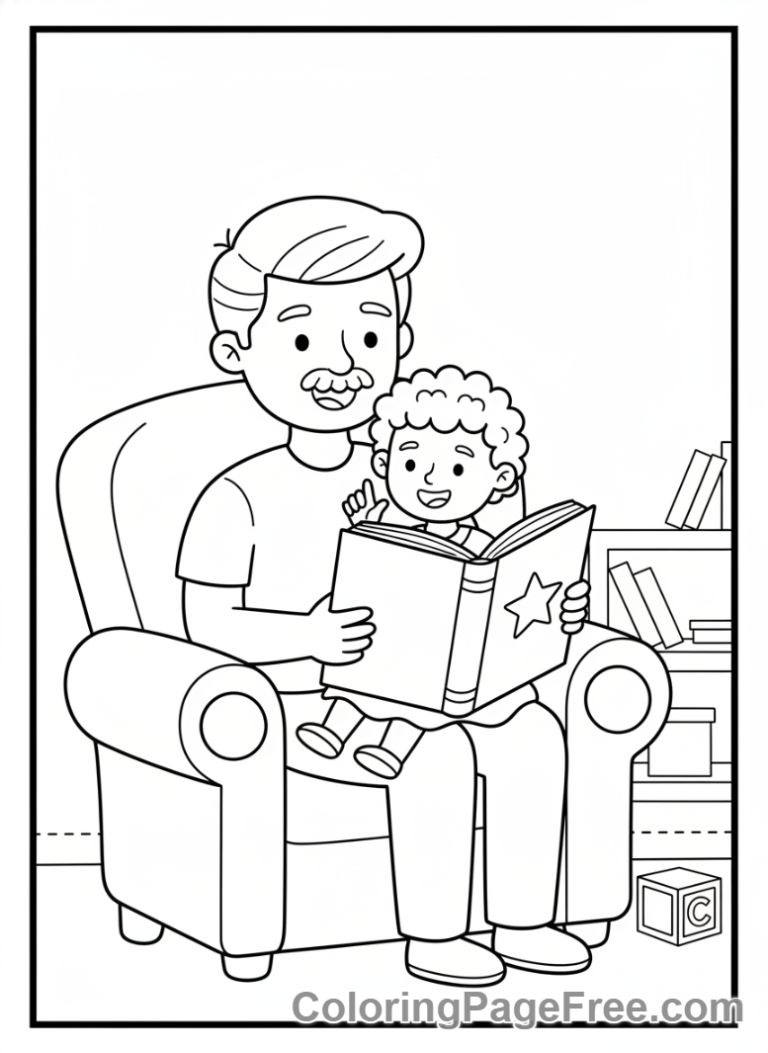 Fathers Day coloring page - Dad reading story