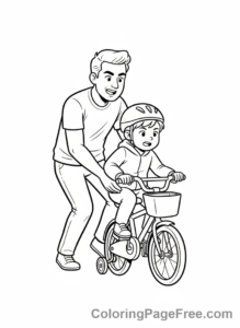 Fathers Day coloring page - Dad teaches bike