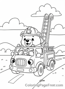 Fire Truck coloring page - Cute animal driver