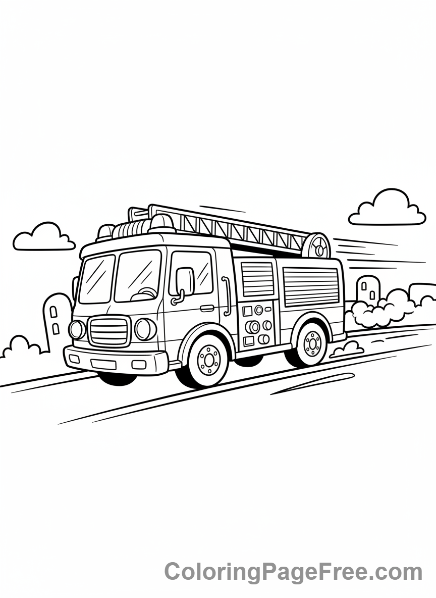 Speeding fire truck coloring page