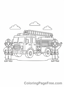 Fire Truck coloring page - Firefighters on truck