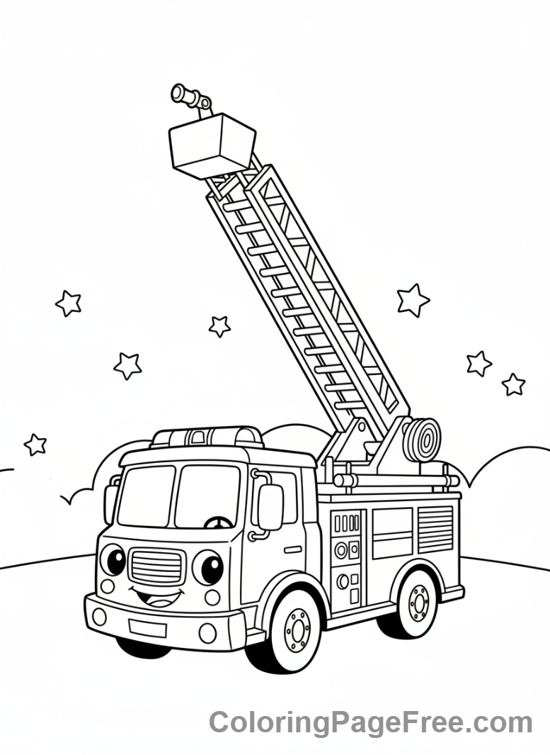 Fire truck with ladder extended coloring page