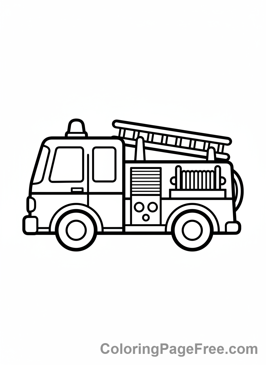 Simple cartoon fire truck coloring page