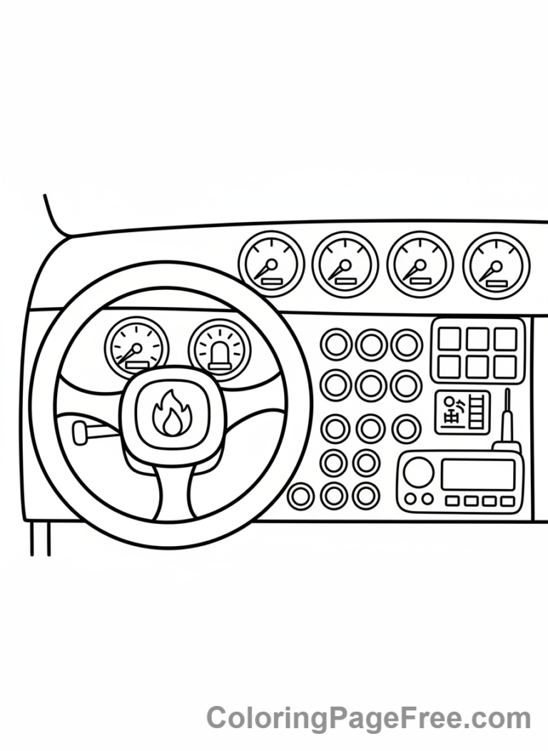 Fire Truck coloring page - Truck dashboard view