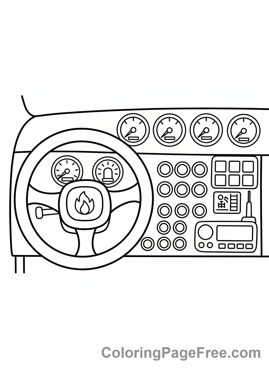 Fire truck dashboard view coloring page