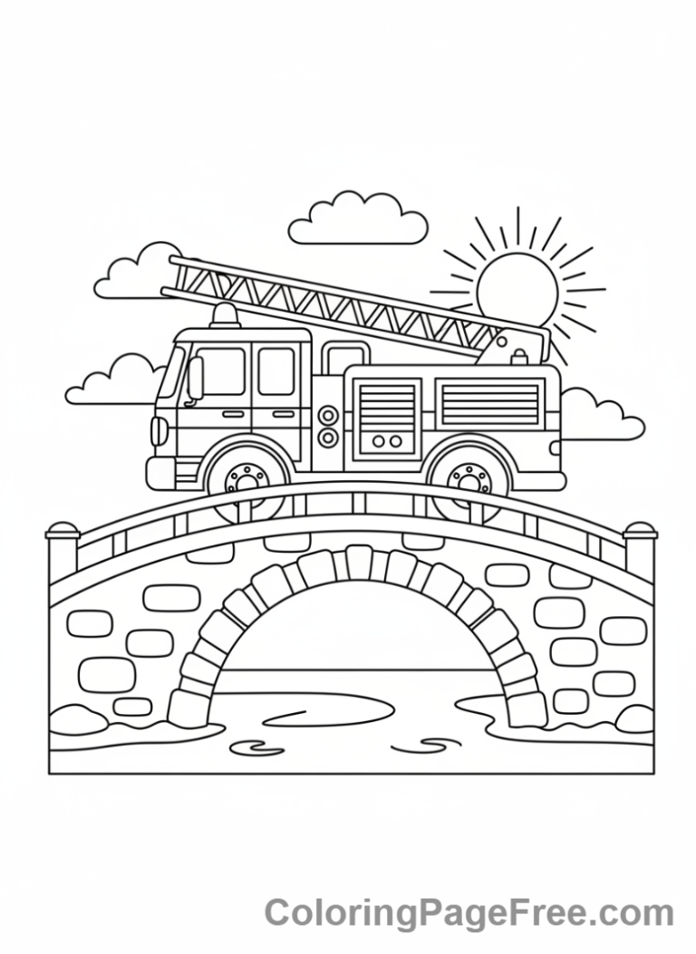 Fire Truck coloring page - Truck on bridge